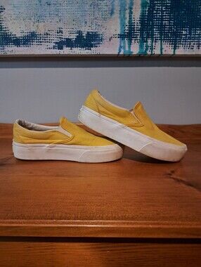 Yellow Slip-On Vans Canvas Platform Sneakers